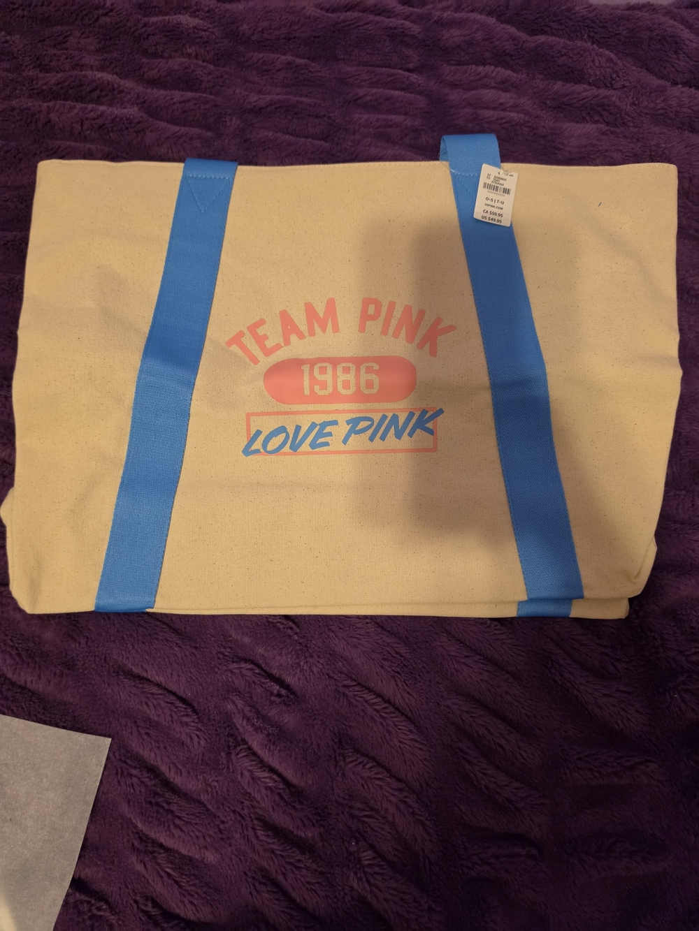 Victoria's secret team love pink 1986 canvas 2026 tote bag